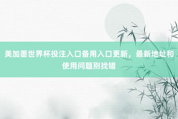 美加墨世界杯投注入口备用入口更新,最新地址和使用问题别找错